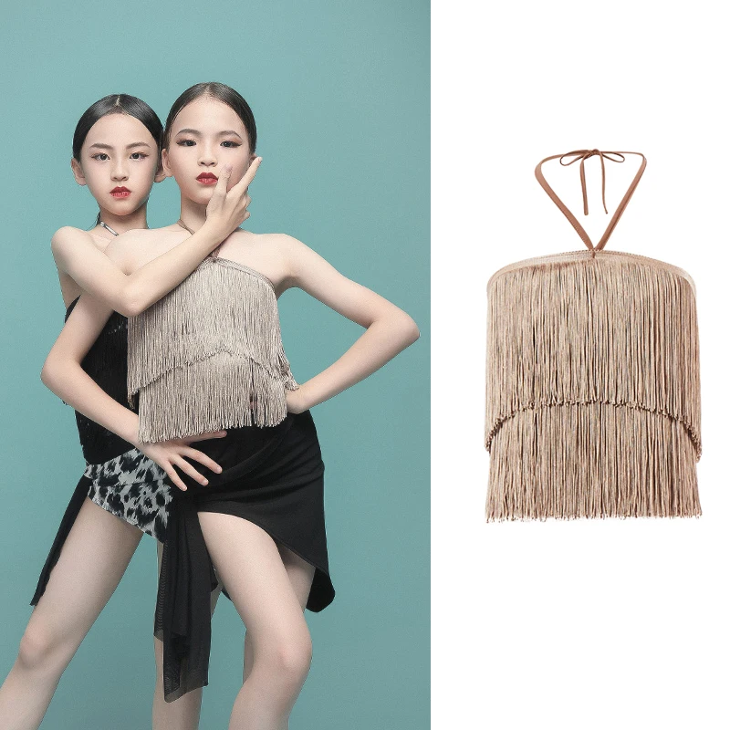 

Латинские танцевальные топы для девочек с низким вырезом на спине одежда с кисточками профессиональный современный танец Практика бахромо...