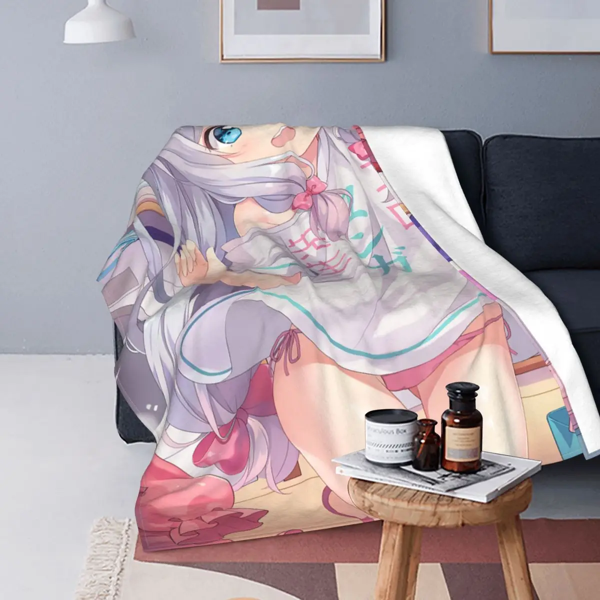 

Eromanga Sense-Manta polar portátil para todas las estaciones, colcha cálida de Anime para el hogar y el coche