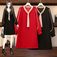 ehqaxin womens dresses 2021 new autumn fashion korean v neck button french loose long sleeve pullover dress l 5xl