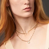 enfashion lock pendant necklace women gold color stainless steel double chain necklaces 2020 christmas fashion jewelry p203141