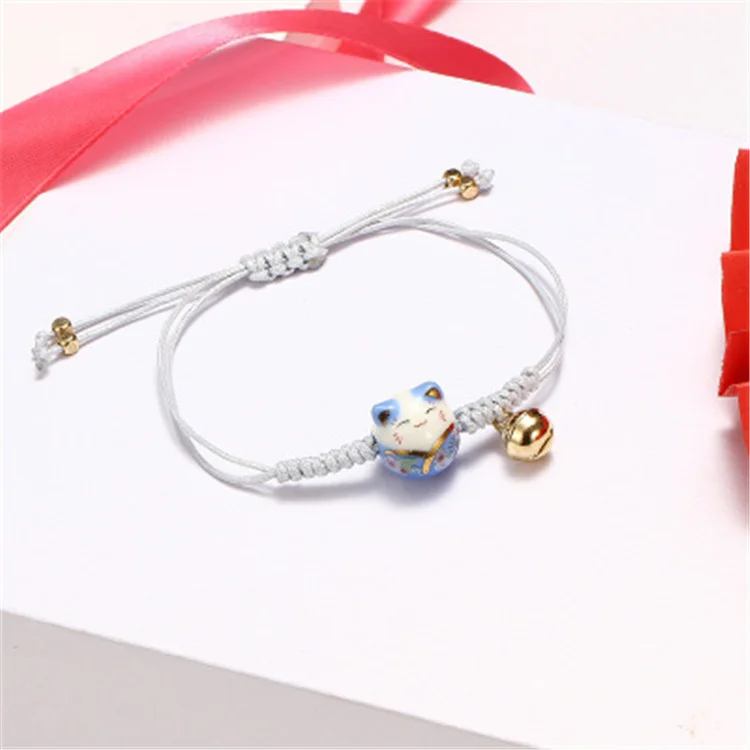 Sweet Ceramic Fortune Cat Pendant Bracelets Hand Woven Red Rope Bracelet For Women Lovely Jewelry Best Friend Gifts | Украшения и