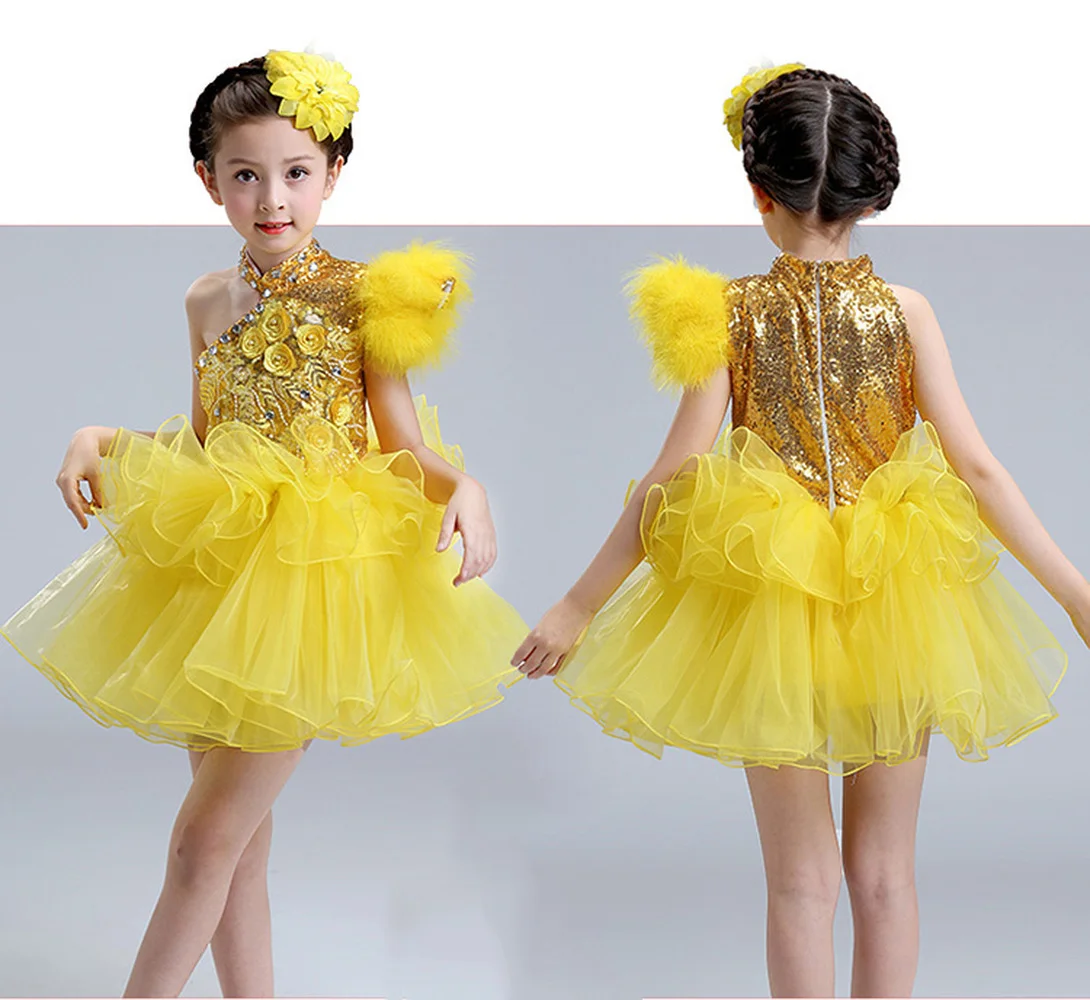 Enfant Robe De Mariage/Детские праздничные платья желтого цвета на одно плечо с бусинами и цветами для девочек; праздничные платья из тюля для маленьких девочек