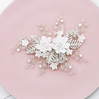 white resin flower bridal wedding hair comb clip rhinestone jewelry hair pins for women accessories silver color bride headpiece