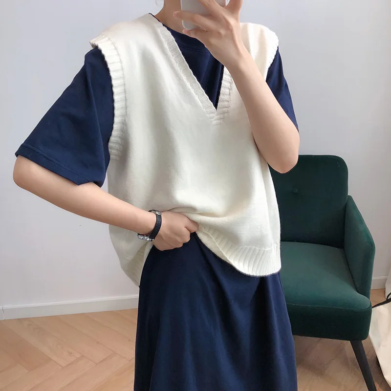 Осень 2019 вязаный жилет Женский Стильный свободный свитер в стиле ретро одежда