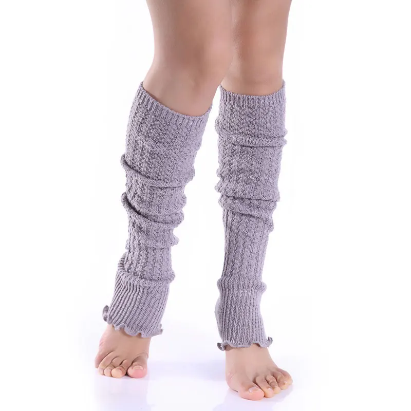 1pair Fashion Leg Warmers Woman Long Stockings Popular Hemp Flowers Knitting Step Foot Winter Warm Stocking JS25 - Цвет: Серый