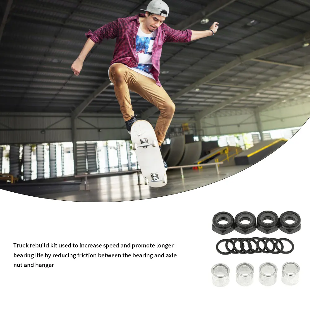 

8pcs Skateboard Longboard Truck Speed Kit Nuts New Skateboard Bearing Spacers Washers Nuts Kit Board Repair Rebuild Kit 2 Colors