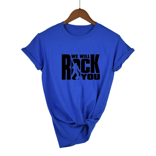 Blue-B We Will Rock You Женская Футболка Летний стиль королева рок группа футболка короткий рукав хлопок рок-ролл женские топы - Цвет: Blue-B