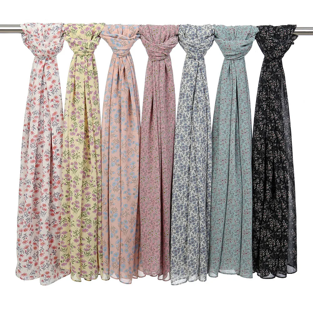 

Flower Pattern Bubble Chiffon Hijab Scarf Breathable Muslim Women Floral Long Hijabs Islam Head Scarves Headband Turban Headwrap