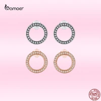 bamoer 100 925 sterling silver round fashion stud earrings for women shiny luxury zircon summer elegant wedding jewelry gos437