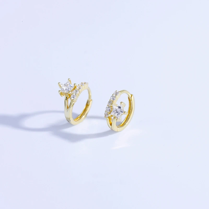 

Изысканный 925 стерлингового серебра серьги милый маленький кругу проложен микро циркон Звезда Серьги-кольца для женщин; Простые Модные юби...