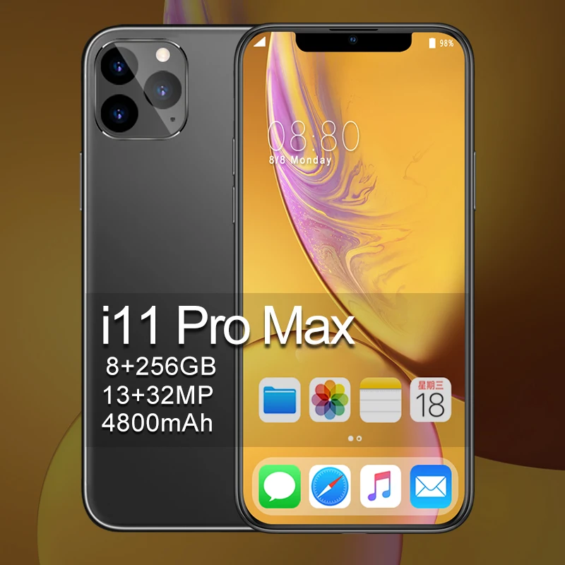 

New i11 pro max 5G Smartphone 8GB+256GB 6.5Inch 4800mAh Mobile Phones 24MP +48MP HD Camera Android10 Dual SIM MTK6889 Cellphones