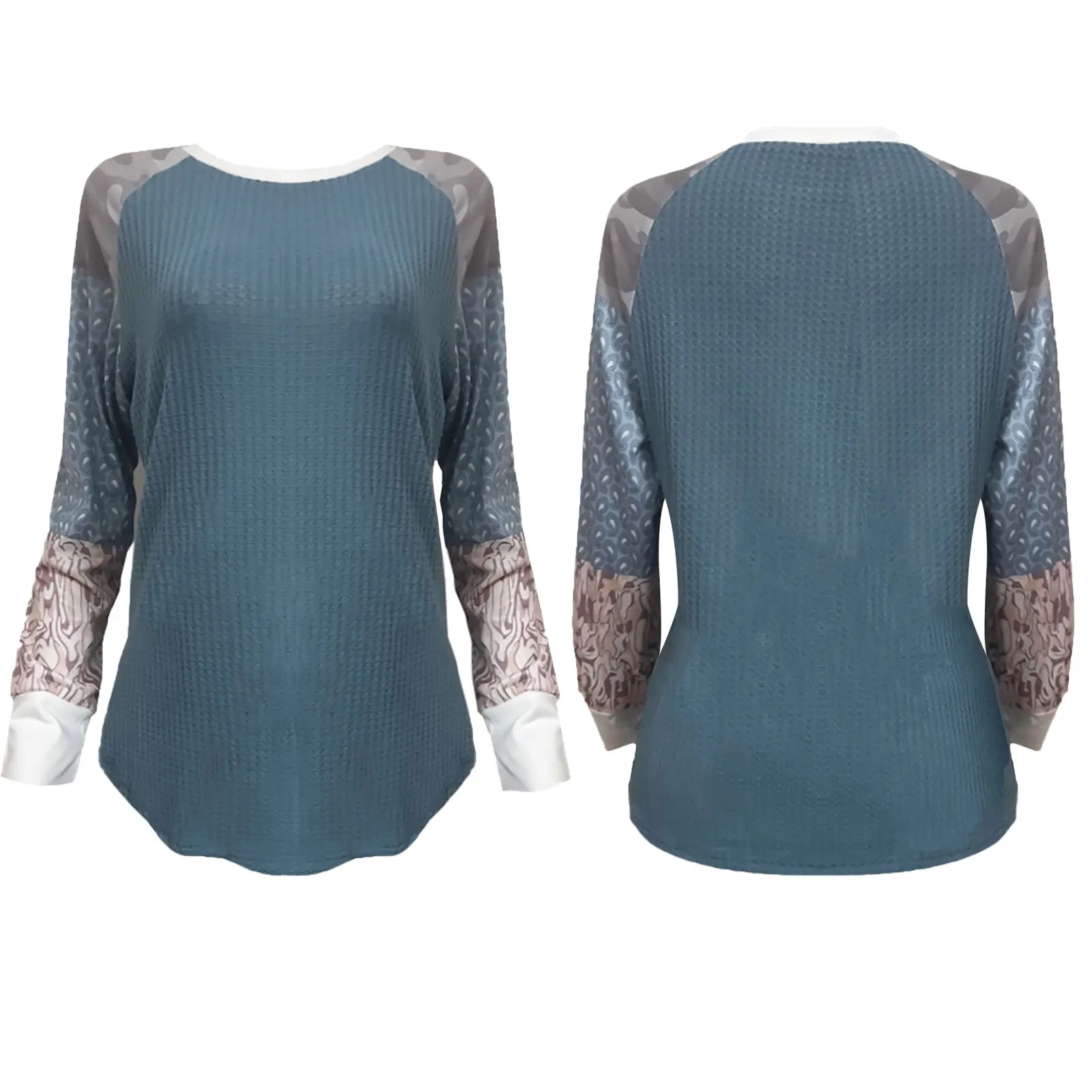 

2021 Elegant Lace Long Sleeve Women Shirt Spring Hollow Out Loose Waffle Crew Neck Casual Tops Fashion Pullover Femme