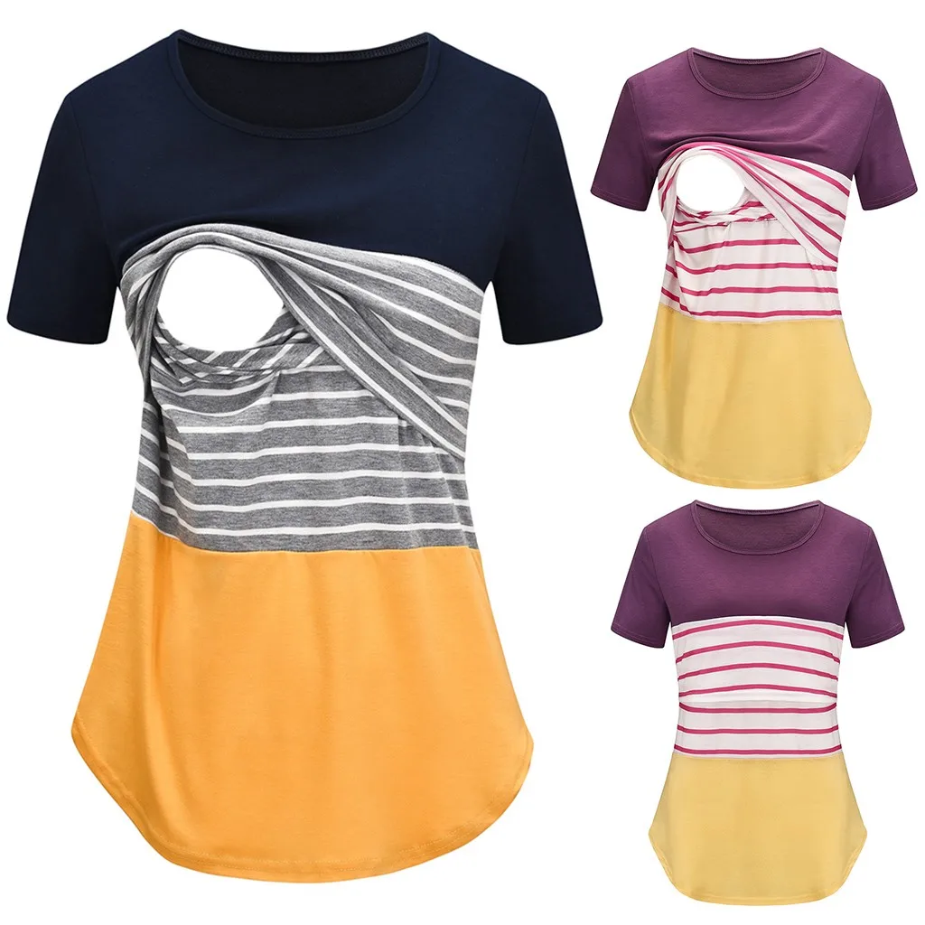 

LONSANT Pregnancy Tops Striped patchwork Nursing T-shirts Top For Breastfeeding Maternity Clothes New 2020