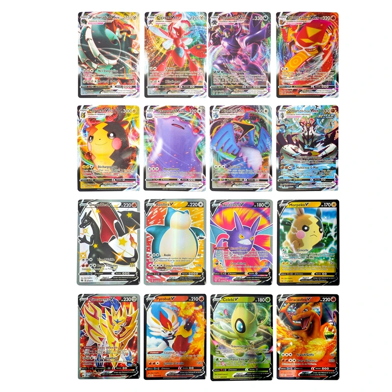 Juego de cartas de Pok&eacute;mon franc&eacute;s para ni&ntilde;os, juguete de cartas de Pikachu hologr&aacute;fico de energ&iacute;a, entrenador de equipo GX EX V VMAX, regalo de cumplea&ntilde;os, 100 Uds.-2