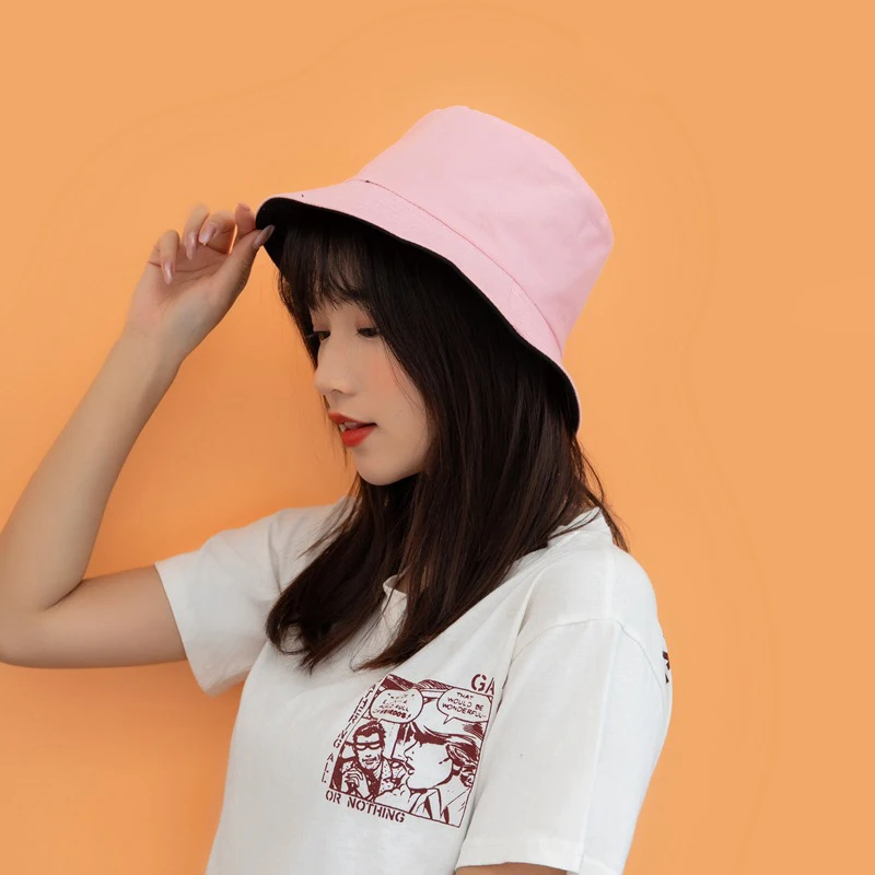 Monochrome reversible hat male and female Korean version of the tide student fisherman summer street bifacial basin h | Аксессуары для