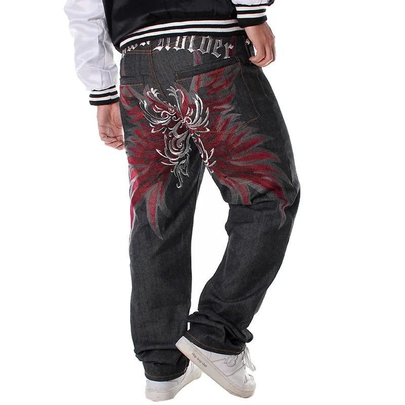 Мужские брюки в стиле хип хоп Sokotoo свободные джинсы уличном длинные с вышивкой