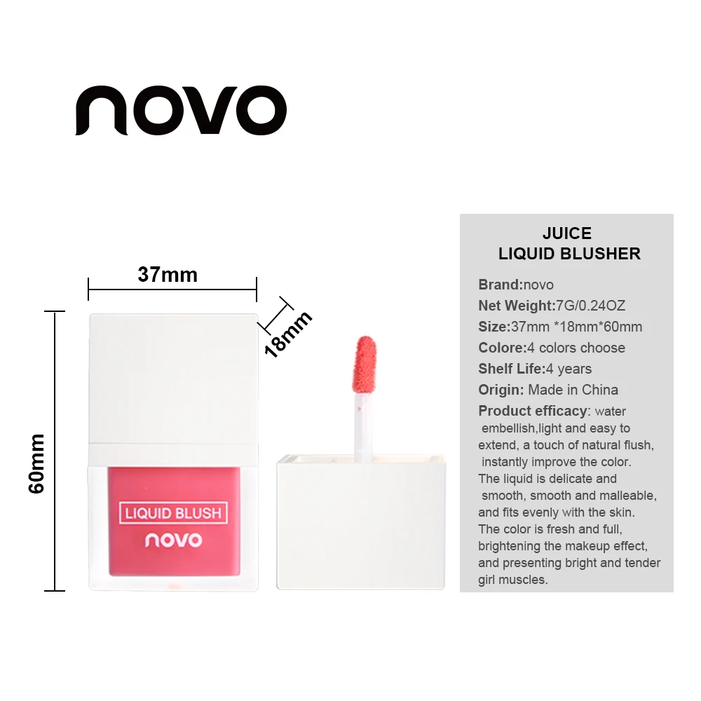 Жидкие румяна NOVO Juice, 4 цвета, матовые, водонепроницаемые, долговечные, легко носить для студентов, офиса и повседневного использования