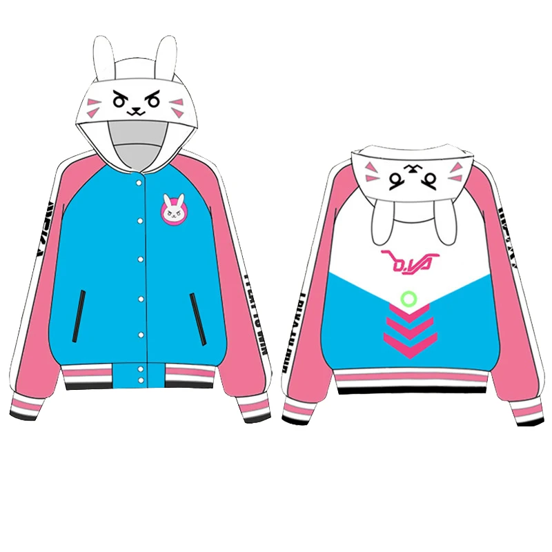 

Костюм для косплея Game OW D.va, тонкий теплый Флисовый жакет с капюшоном и ушками, толстовки Dva для девочек и женщин