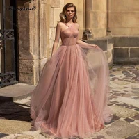 pink tulle halter prom dresses women long evening party dress formal evening illusion backless sleeveless floor length