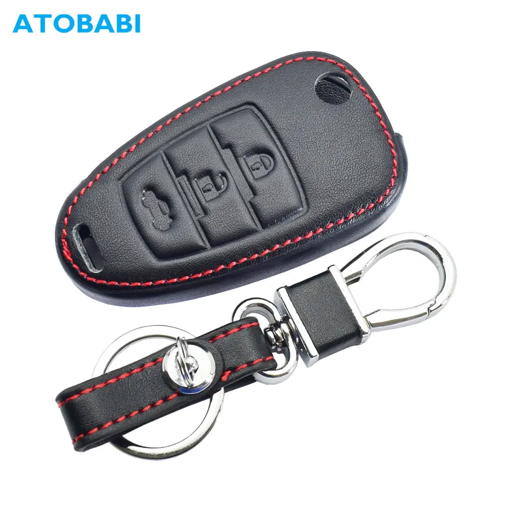 

Leather Car Key Case 3 Button Flip Keychain Holder Remote Control Fobs Protector Cover Jacket For FAW Besturn X80 2018 2019 2020