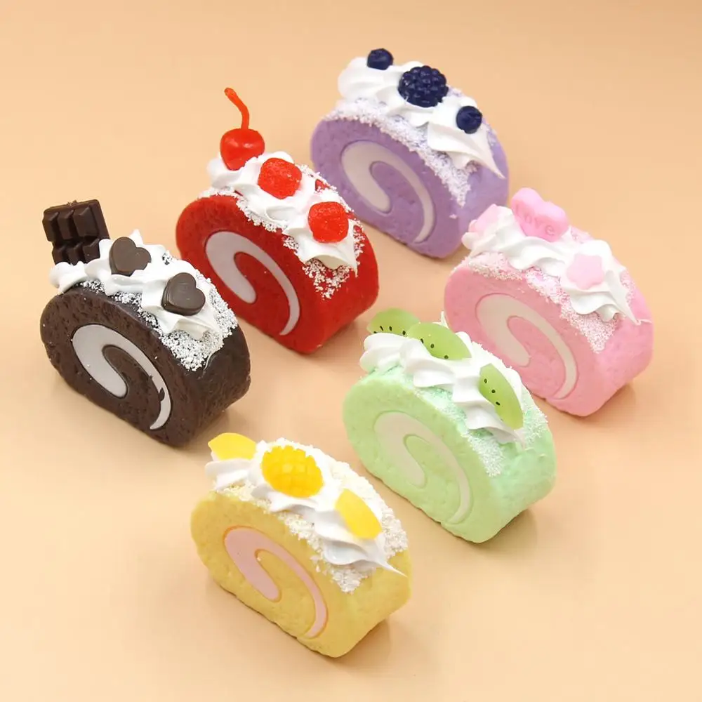 

1Piece Simulation Fruit Cake Miniature Figurines Fake Swiss Roll Resin Craft Photography Props Home Decoration Accessories