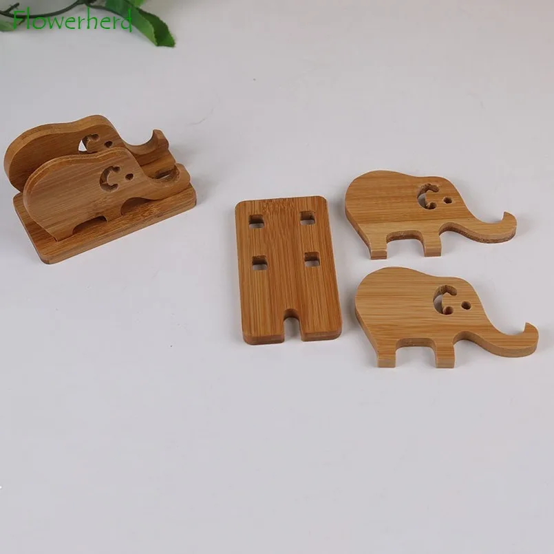 

Creative Bamboo Mobile Phone Holder with Charging Hole Cartoon Elephant Mobile Phone Holder Lazy Stand Watching Drama Artifact