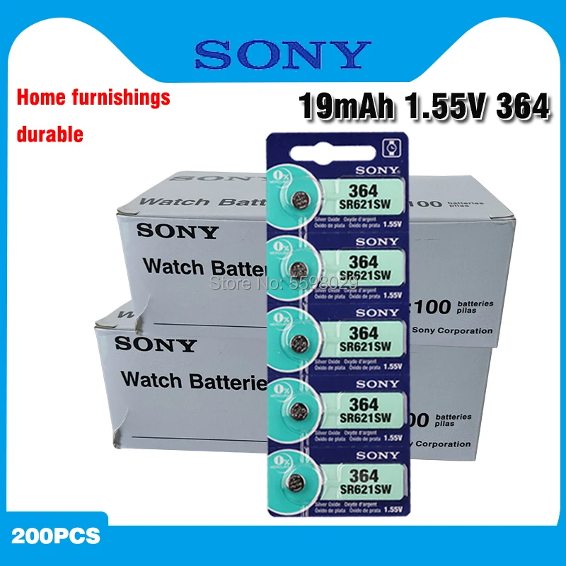

500pcs Sony Original 1.55V 364 SR621SW V364 SR60 SR621 AG1 Watch Battery Silver Oxide Button Coin Cell Batteries MADE IN JAPAN