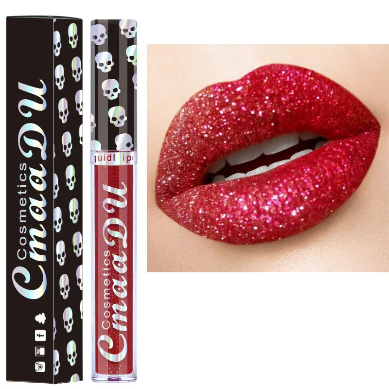 

Explosive laser skull diamond magic lip gloss shiny pearlescent metal lip glaze.makeup lip liquid lipstick One Unit makeup lip