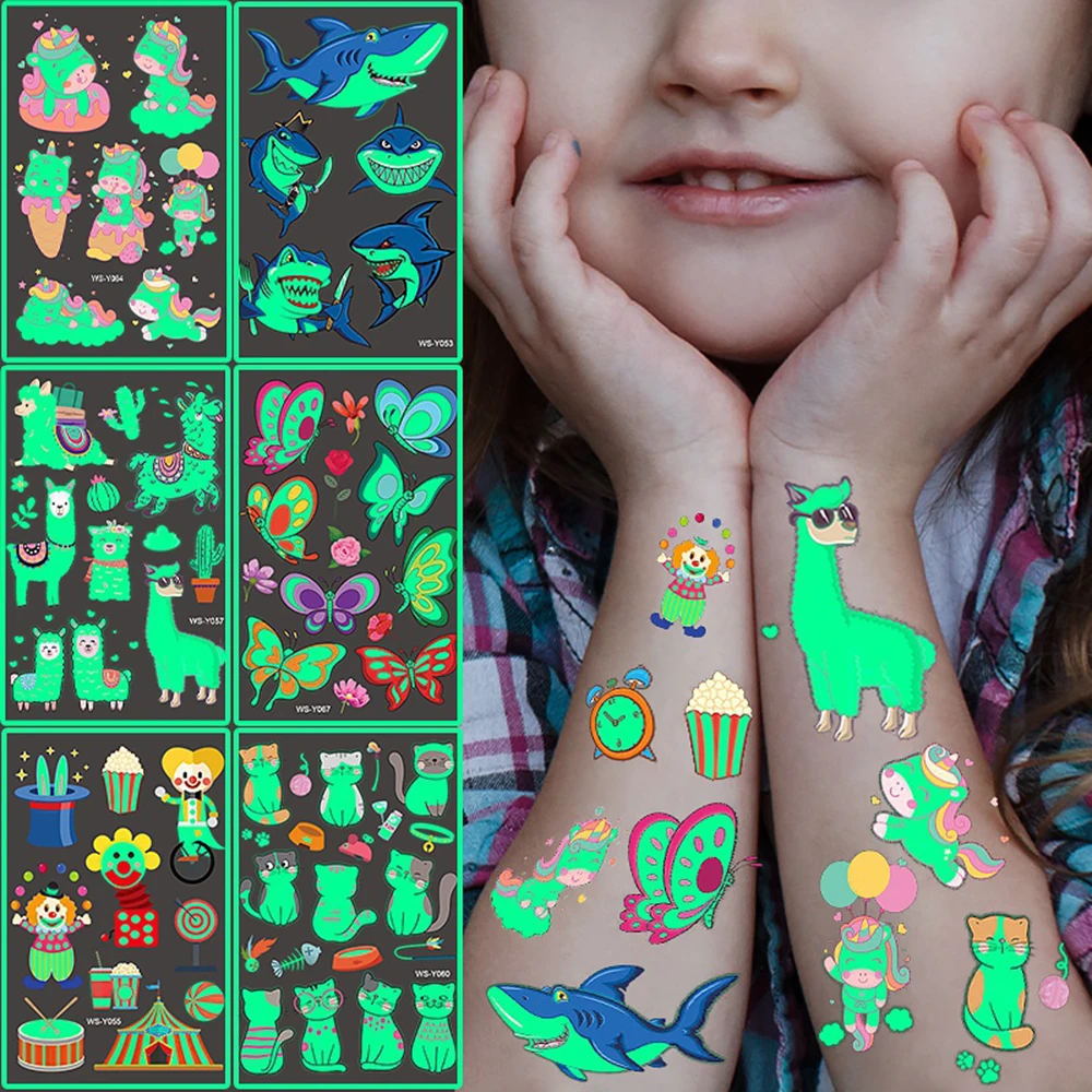 

Luminous Temporary Fake Tattoo Stickers Unicorn Cartoon Glow Stationery Sticker Kids Child Body Art