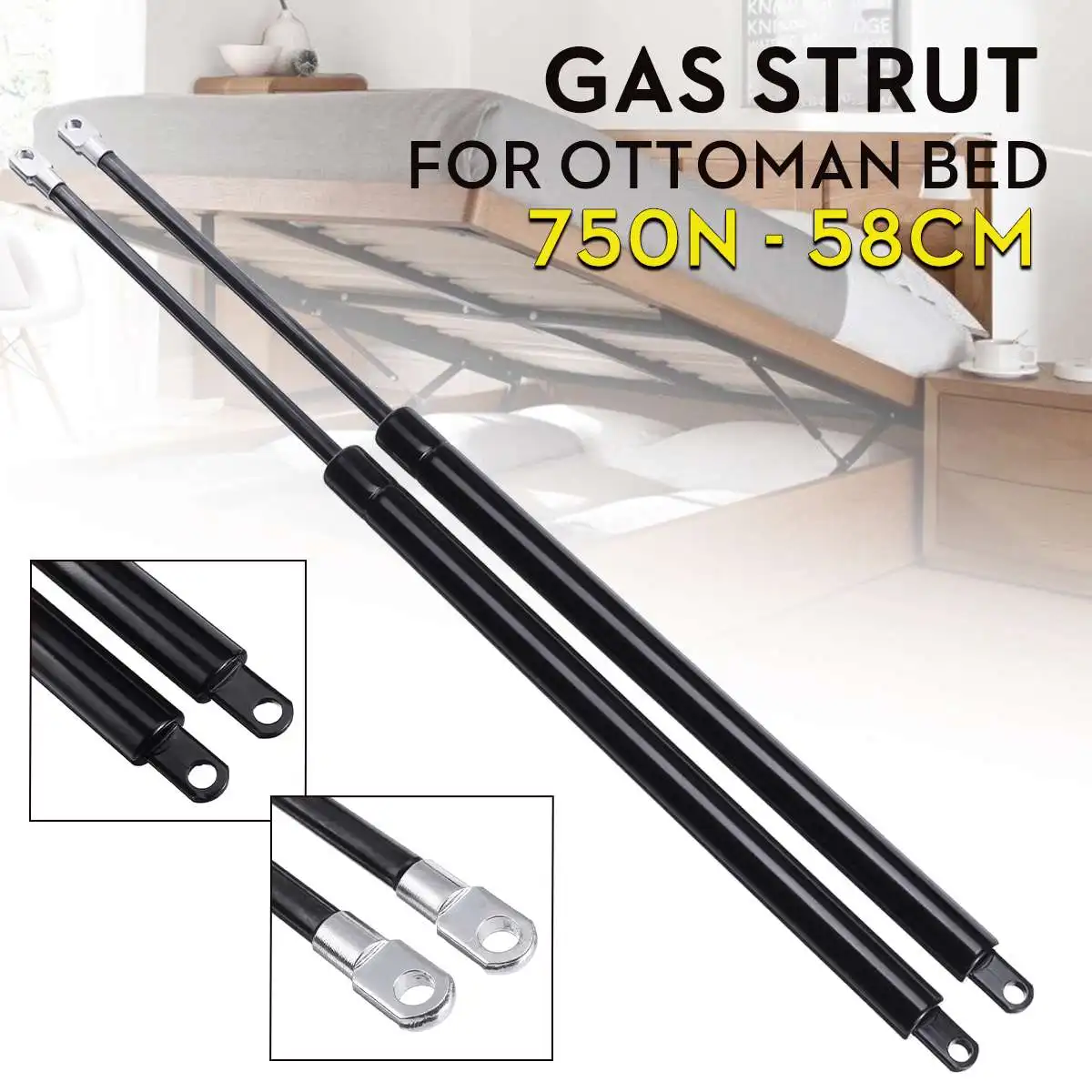 

2X 58cm 580mm 750N Universal Shock Lift Strut Support Bar Gas Spring Lift Up Pneumatic Support for Ottoman Storage Bed
