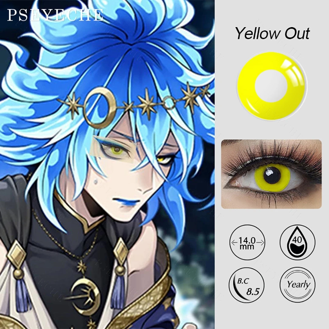 Anime Cosplay Contact Lenses Colored for Eyes 2Pcs Halloween Yellow Lens Color Crazy Contacts Yearly Pupilentes | Красота и здоровье