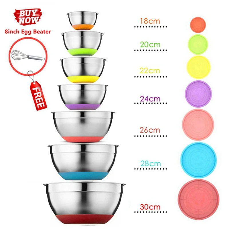 Миска для смешивания с герметичные крышки Набор чашек салата из нержавеющей