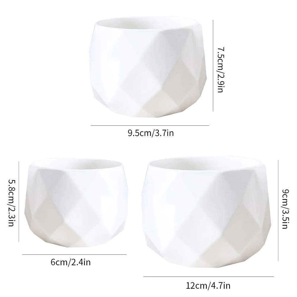 

Ceramic Succulent Plant Pot Ornaments Simple Geometric Container Polygon Flowerpot White Home Garden Decoration Multi Size