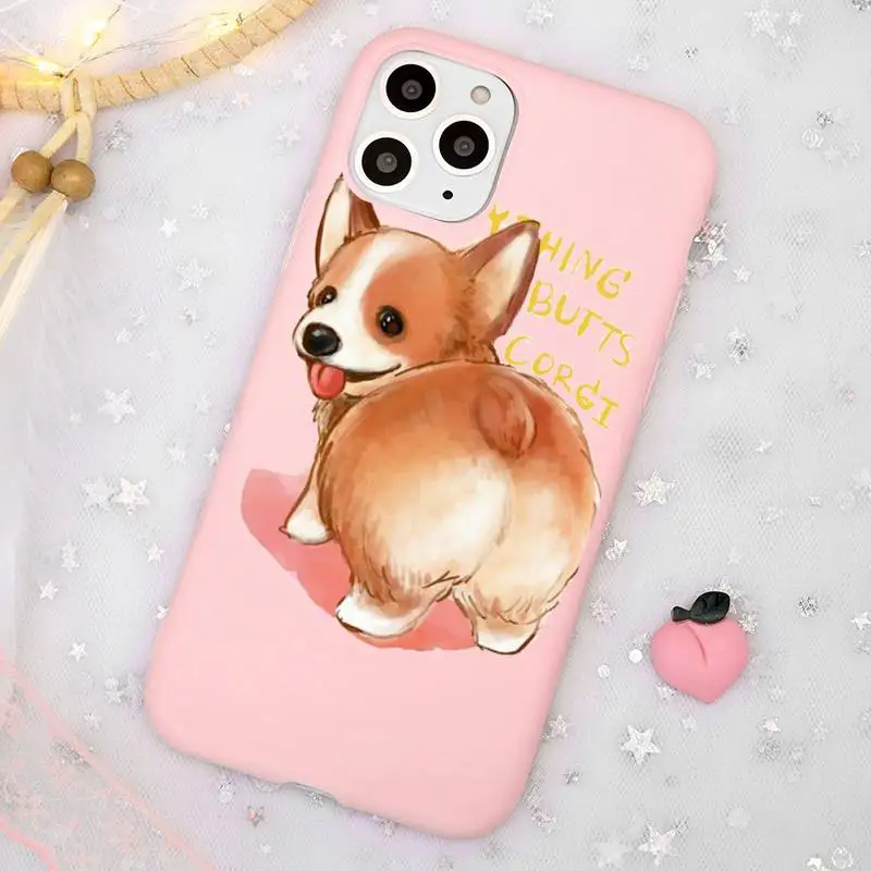 

Cute Corgi Butt Animal Puppy Phone Case Candy Color Pink for iPhone 11 pro XS MAX 8 7 6 6S Plus X 5S SE 2020 XR