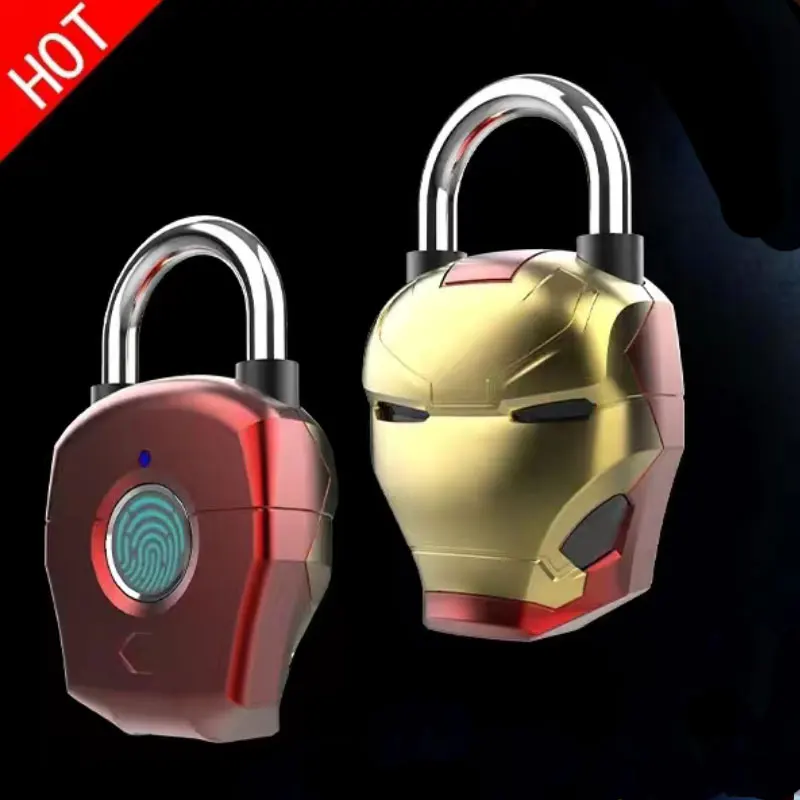 

Smart Biometric Fingerprint Padlock Metal Rechargeable Door Lock Iron Man Padlock Waterproof Cartoon