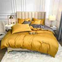 yellow egyptian cotton bedding sets queen king size embroidery bed duvet cover bed sheetsfitted sheet linen set hotel bed set