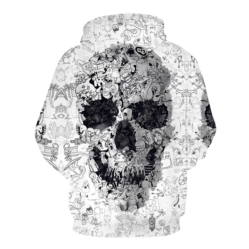 Мужская толстовка с 3D-принтом черепа Белая кофта капюшоном осенний спортивный