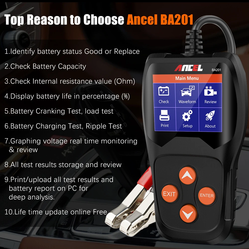 Автомобильный тестер батареи ANCEL BA201 12 В Ancel OBD2 220Ah быстрая раскручивание