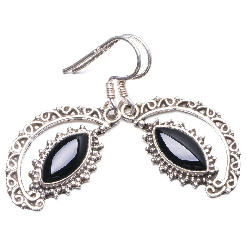 

Natural Black Onyx Handmade Unique 925 Sterling Silver Earrings 1.5" Y2570