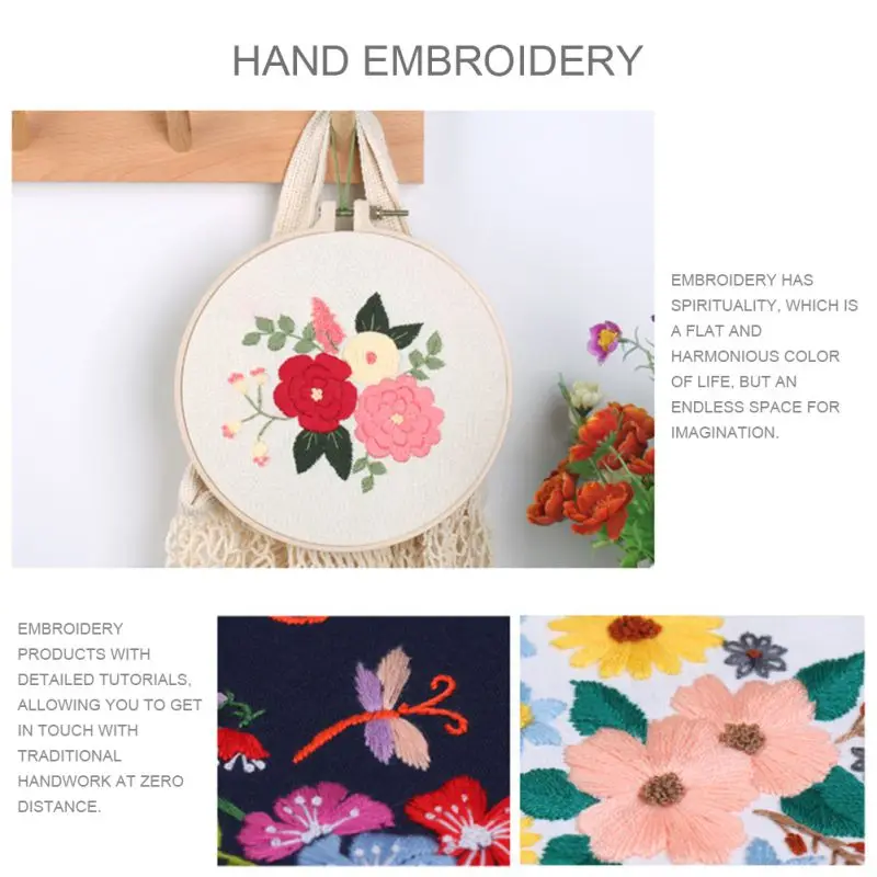 

European-style Flowers DIY Embroidery Ribbon Set With Embroidery Shed Sewing Kit Cross-stitch Crafts Hand-stitched Decoration