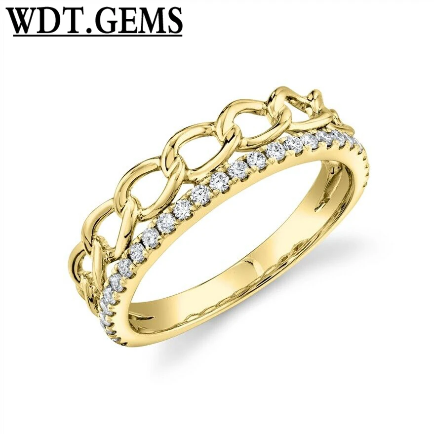 

Diamond Link Chain Ring 10K Yellow Gold Women's Statement Band Natural Round