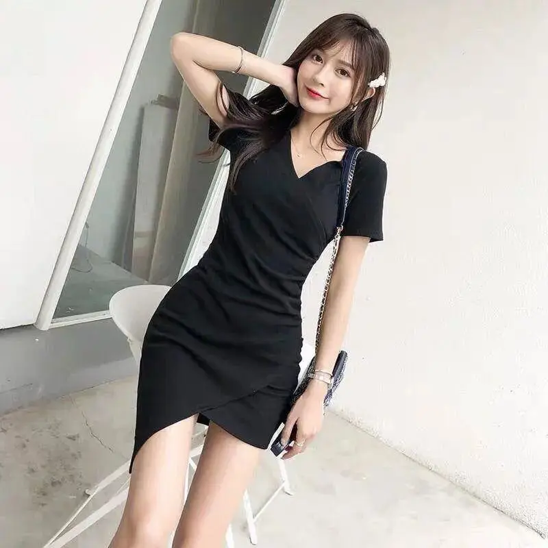 

Women Sexy Dresses 2021 Summer party mini dress Fashion Dress V-Neck Short Sleeve Bodycon Slim Casual Bodycon Short skirt