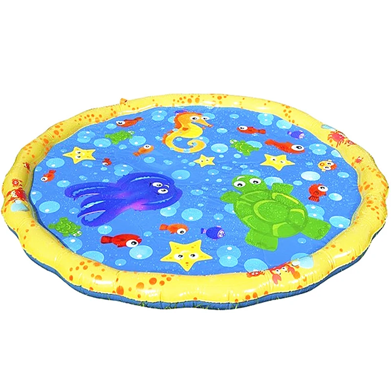 

100cm Summer Kids Inflatable Round Water Splash Play Pool Playing Sprinkler Mat Yard Outdoor Indoor Fun Multicolour PVC Toys