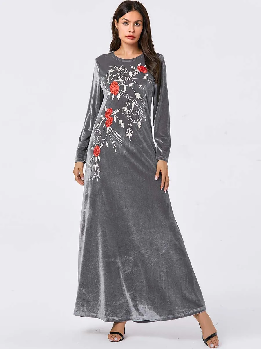 Дубай женское бархатное длинное мусульманское платье абайя зеленые макси платья