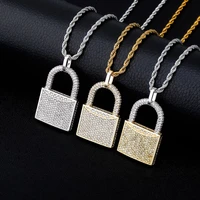 personality iced out aaa cz lock shaped pendant necklace lover men women hip hop jewelry gift rope chain collar para parejas