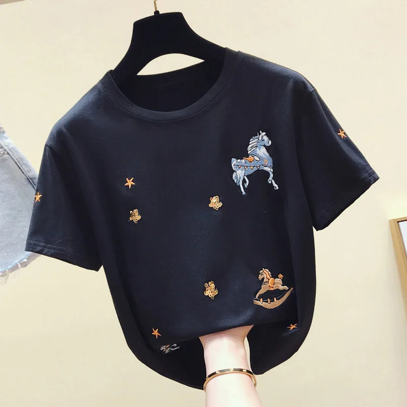 Plus Size Tshirt Women Large T-shirts New Summer Short-Sleeved College Wind Loose-Fit Crew Neck Tee Top | Женская одежда