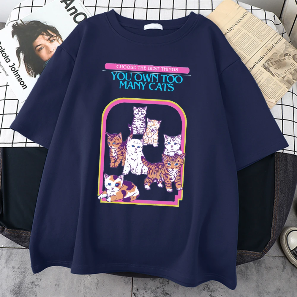 

Мужская футболка с принтом из мультфильмов, с изображением очень много кошек, уличная облегающая футболка, креативная Удобная футболка, сти...