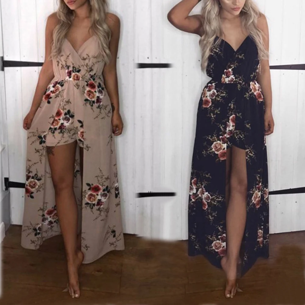 Женский пляжный комбинезон без бретелек Boho с цветочным принтом макси