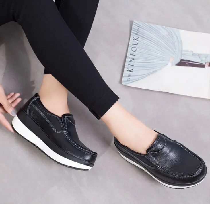 2020 Spring Genuine leather Casual Swing Wedges Breathable Shoes For Women Flat Ladies Trainers Chaussure Femme Zapatos Mujer | Обувь