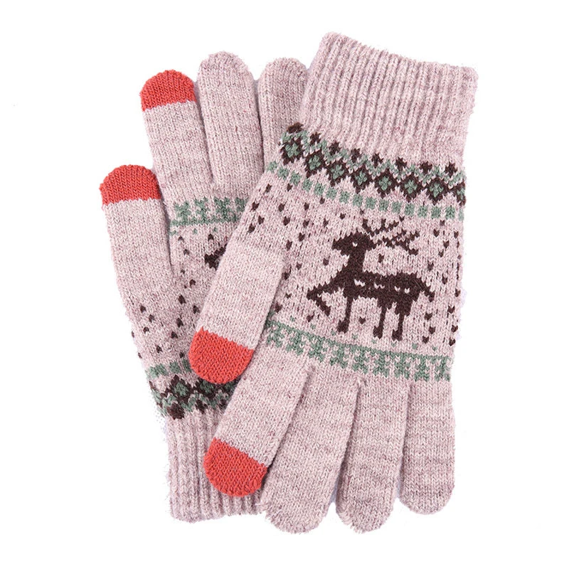 Women NEW Christmas Elk Deer Gloves Knitted Thicken Winter Warm Touch Screen Gloves Full Finger Mittens Red Pink Black Gloves